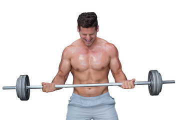 Fototapeta na wymiar Digital png photo of caucasian muscular man lifting weight bar on transparent background
