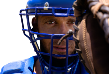 Digital png photo of portrait of caucasian baseball player on transparent background