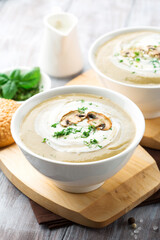 Mushroom cream soup on a table