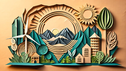 Obraz premium Renewable energy by 2050 Carbon neutral energy or greenhouse gas emission CO2 , Reduce CO2 emission concept Generative Ai