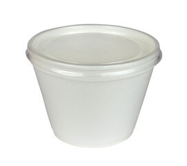 White styrofoam bowl with transparent lid isolated from background