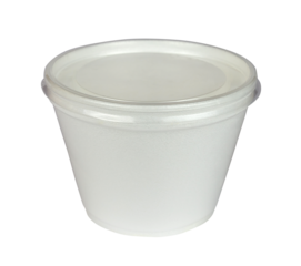 White styrofoam bowl with transparent lid isolated from background