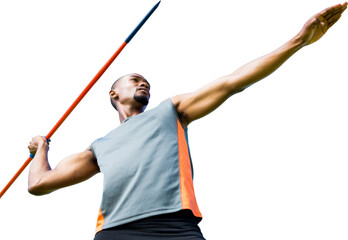 Digital png photo of african american javelin thrower during throwing on transparent background