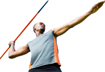 Digital png photo of african american javelin thrower during throwing on transparent background