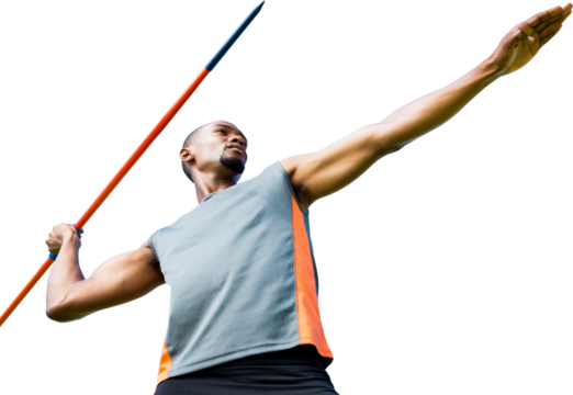 Digital png photo of african american javelin thrower during throwing on transparent background