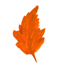 Autumn vector orange yellow leaf. Hand-drawn gouache Isolated design element on a white background. Botanical illustration of seasonal flora