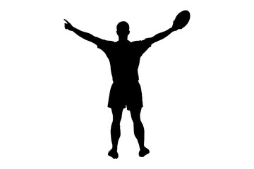 Fototapeta na wymiar Digital png silhouette image of male rugby player on transparent background