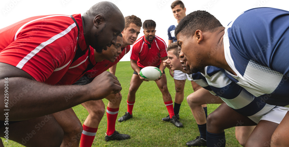 Canvas Prints Digital png photo of diverse two groups of male rugby players on transparent background