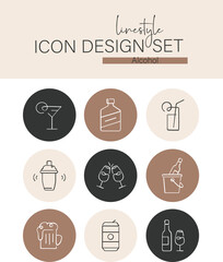 Linestyle Icon Design Set Alcohol