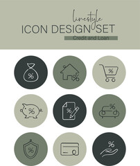 Linestyle Icon Design Set Credit and Loan