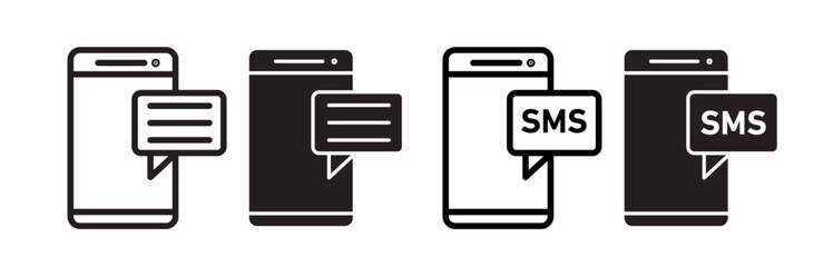 Mobile message icon set. cellphone push notification vector symbol. mobile sms icon. phone text message vector.