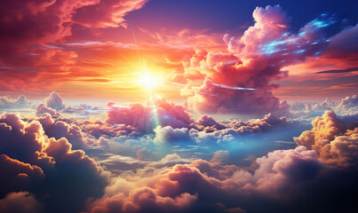 Close-up of colorful clouds in the sunset sky. Colorful background.