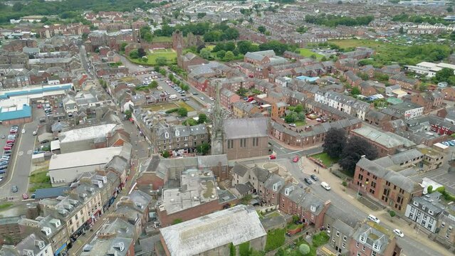 Aerial drone view of the Scottish city named Arbroath