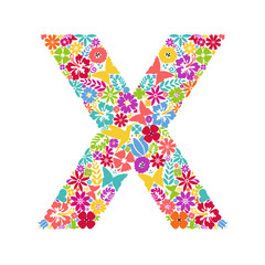 Flower alphabet. Flower symbols forming letter X. Floral ornament in the form of a letter.