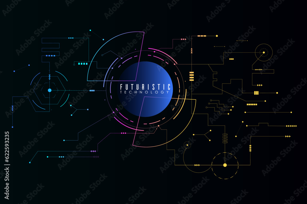 Wall mural modern abstract technology of background with elements hi-tech communication in cyberpunk style. fut