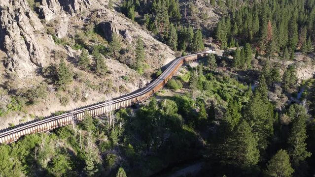 Aerial Drone Shot of Wooden Flumes Along the Truckee River