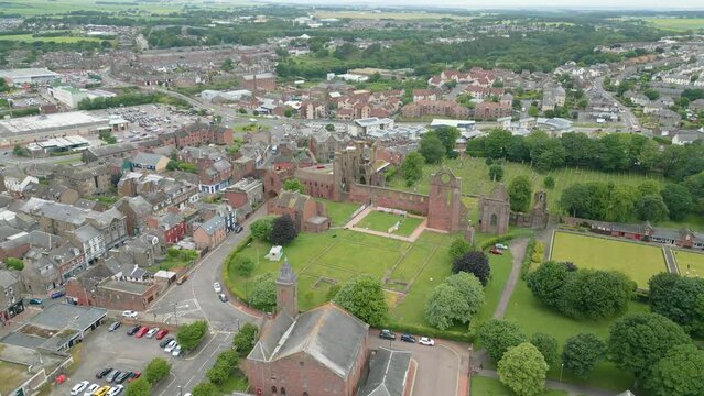 Aerial drone video of the abbey in Arbroath