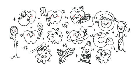 Children's dentistry. Set of illustrations. Vector.