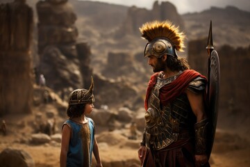 David and Goliath. Biblical scene