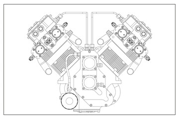 3D design of a motorcycle engine.
