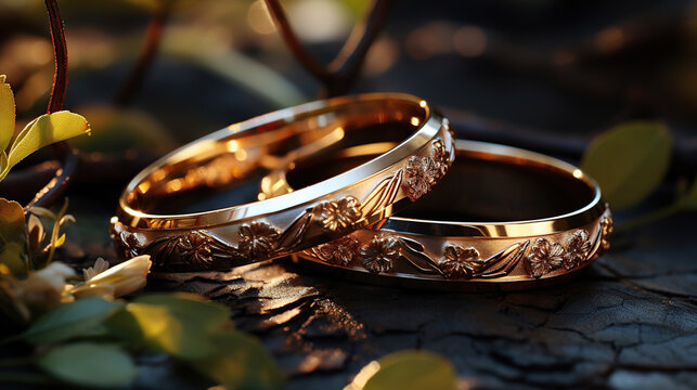 Wedding rings. Love concept. Wedding day. Sensual. Couple ring. Golden. Romantic