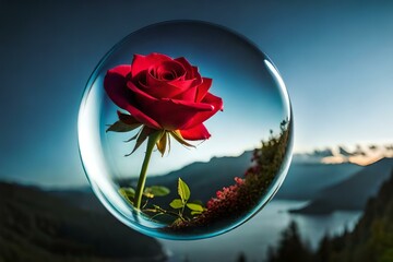 red rose in the glass ball generated Ai technology - Powered by Adobe