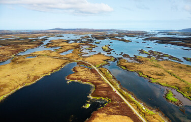 North Uist, Outer Hebrides, Scotland. East over scattered islands of tidal Loch Maddy toward...