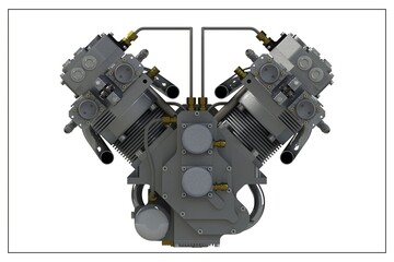 3D design of a motorcycle engine.