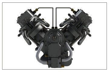 3D design of a motorcycle engine.