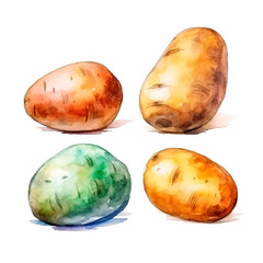 Fototapeta premium potato set watercolor on a white background created with Generative Ai