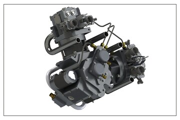 3D design of a motorcycle engine.
