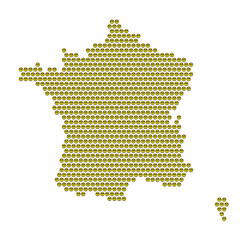 Map of the country of France with a cool smiley emoticon icon texture on a white background