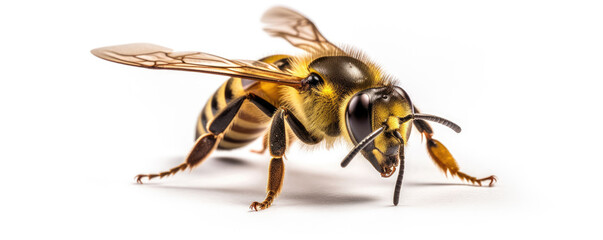 Naklejka premium Detail on a bee on a white background. generative ai