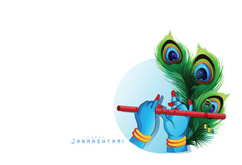 Fototapeta na wymiar Happy Janmashtami with text and Lord Krishna playing flute, Janmashtami festival of India ,Shri Krishan Janmashtami