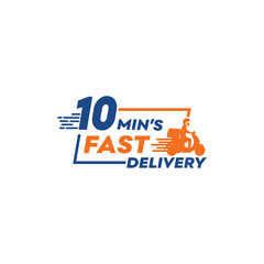 10 Minutes Fast Delivery Logo, Online Food, Vegetables, fruits, Grocery Home delivery Logo Design Vector