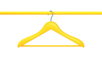 Yellow rack with clothes hanger isolated on white. Clipping path included