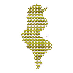 Map of the country of Tunisia with a cool smiley emoticon icon texture on a white background