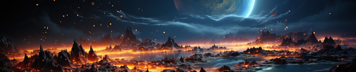 Galactic space landscape. Fantastic landscape of the planet.