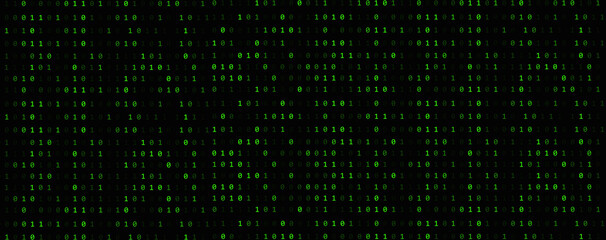 Binary Code backgrounds, a sequence of zero and one, green numbers, on a black background. Numbers of the computer matrix. The concept of coding and cybersecurity
