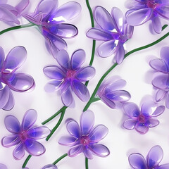 Plakat Glass violet flowers on white background, seamless pattern, Generative AI