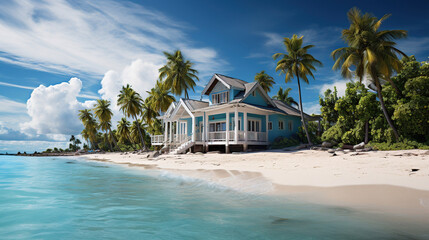 Paradise nature, sea and hotel house on the tropical beach.