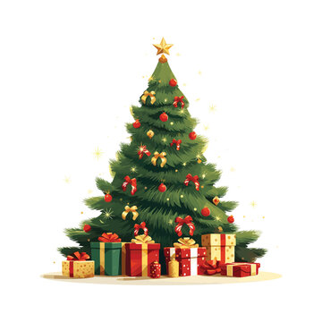Fir tree with decorations, Christmas tree vector