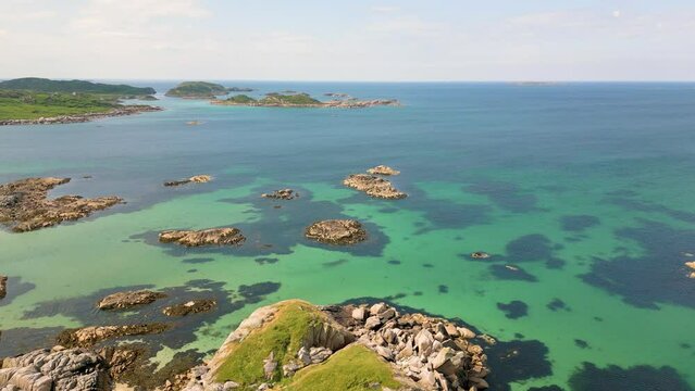 Aerial drone video of the coastline at Isle of Mull