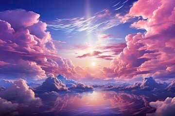 Fototapeta Cichy Świat Poza Chmurami: Oświetlony Spokojnym Światłem Słońca - Generative AI 2 obraz