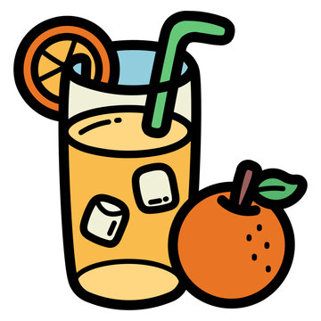 orange juice glass with ice and fruit clip art preview