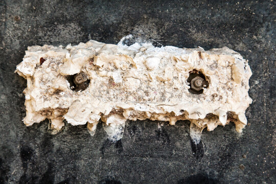 Zinc plate of the hull to protect the yacht from the effects of sea water, salt and corrosion. Zinc anode on a boat.