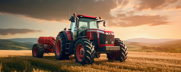 Farm equipment, tractor standing in the field. generative ai