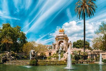 Barcelona, Spain. View Of Citadel Park In Sunny Day.