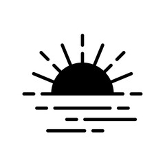 Sunset black icon. Vector glyph on white background. Best for mobile apps and web design.