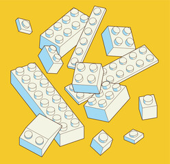 Simple pattern of building block, bricks for children. Vector isometric illustration. Colored bricks isolated on white background.